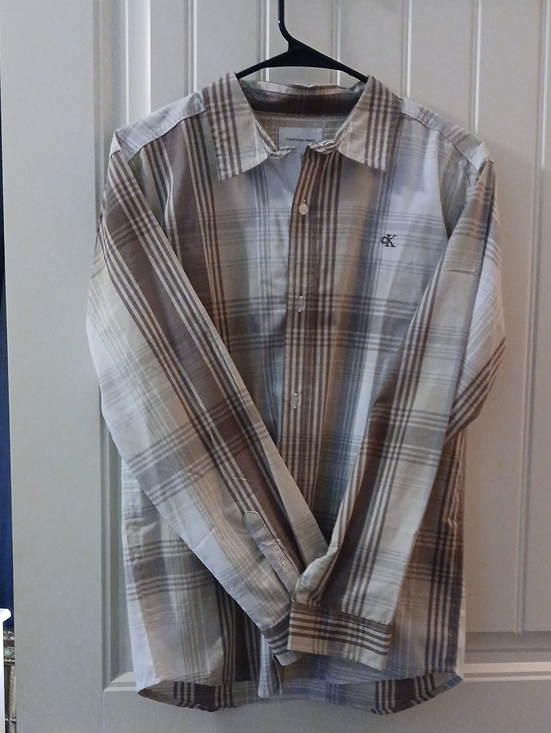 Calvin Klein Other - Calvin Klein Brown and Beige Plaid Long-Sleeve Button-Down Shirt